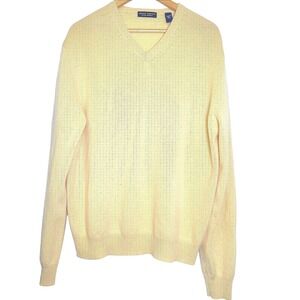 GRANT THOMAS Mens Luxury Two Ply Cashmere V Neck Sweater Yellow XL Preppy Golf